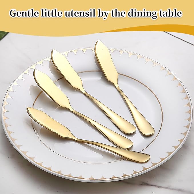 Berglander Stainless Steel Butter Knives Set of 4Pcs, Titanium Gold Plating - Image 7