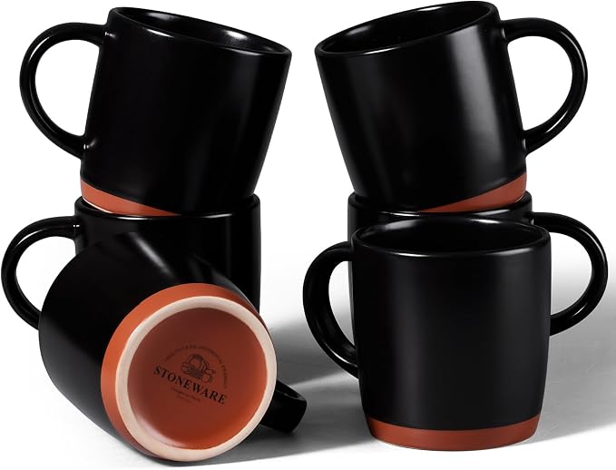 E-far Ceramic Coffee Mug Set of 6, 12oz Stoneware Coffee Cup by E-far