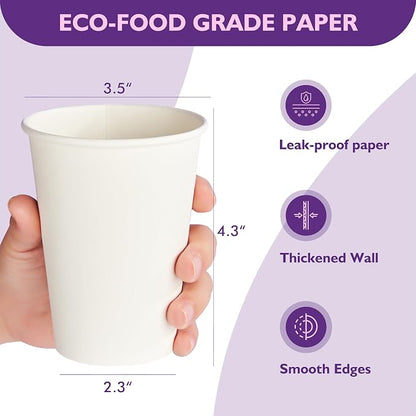 12 oz White Paper Coffee Cups, Disposable Hot Cups - Image 2