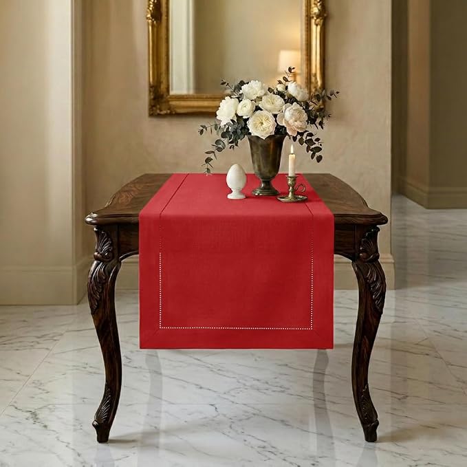 Signature Linen™ by D'Moksha Racing Red Table Runner 36 Inches, 100% Pure Linen by DMokshaHomes