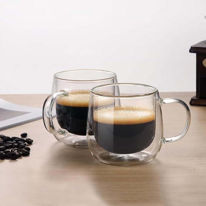 Double Wall Glass Coffee Mugs 16oz Set of 2 Insulated Clear Tea Cups - Image 2