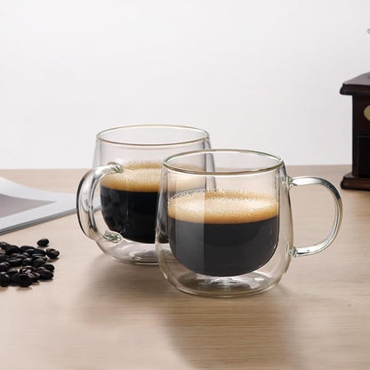 Double Wall Glass Coffee Mugs 16oz Set of 2 Insulated Clear Tea Cups - Image 2