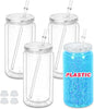 16 Oz Plastic Snowglobe Tumbler, 4 Pack Pre-Drilled Double Wall Plastic Clear by Maucircol