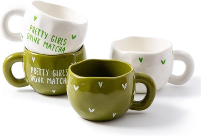 4pcs Ceramic Coffee Cups, 9.4OZ Cute Matcha Cup Set, Dishwasher Safe Green Tea - Image 9
