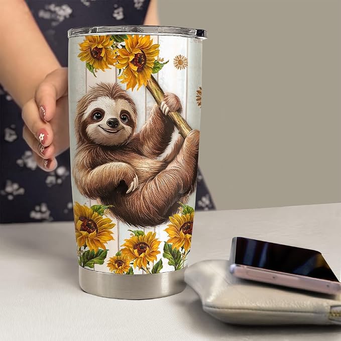 SANDJEST Sloth Tumbler 20oz Stainless Steel Insulated Coffee Travel Mug Cup - Image 5