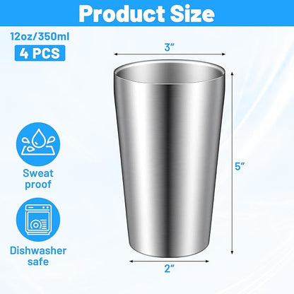 4 Pcs 12 oz Stainless Steel Pint Cups Shatterproof Cup Double Wall Vacuum Small - Image 2