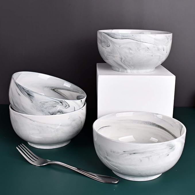 Marbling Ceramic Bowl Set of 4, 33 Oz, Dishwasher and Microwave Safe - Image 6