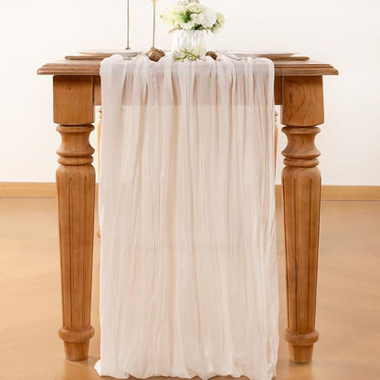 Ivory Cheesecloth Table Runner 120 Inches 10 Ft Gauze Table Runner | Summer - Image 2