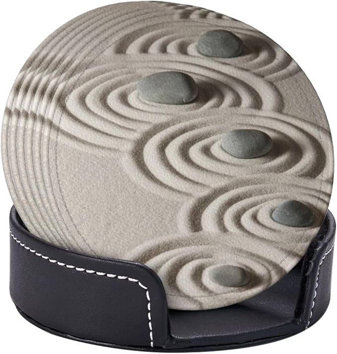 6 Pcs Japanese Zen Garden Meditation Stone Leather Coasters - Image 6