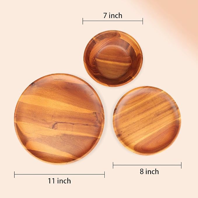 AIDEA Wood Dinnerware Set 12pcs Acacia Wood Tableware Set, Dishes Set - Image 5