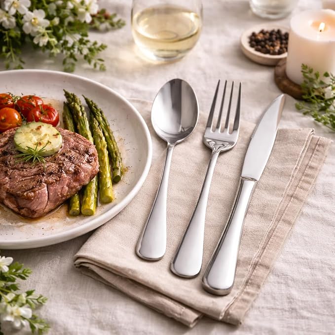 Silverware Set for 8, Stainless Steel Flatware Cutlery Set, Mirror Polished | - Image 2