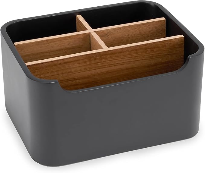 Stylish Desk Organizer and Remote Control Holder in Black - Keep Your Workspace Tidy and Organized, Multi-Purpose Storage for Office Desktop Coffee Table Bedside Nightstand