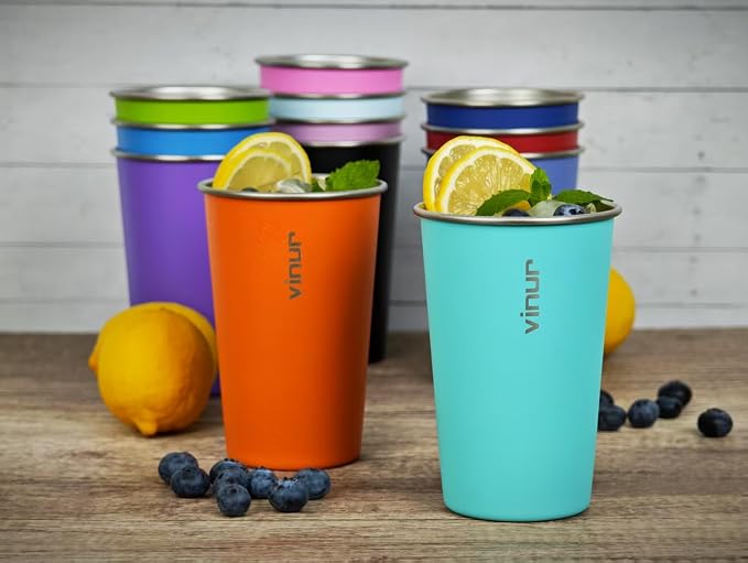 Stainless Steel Cups-16 oz Colorful Stackable Metal Drinking Glasses 6 Pcs | 16 - Image 5