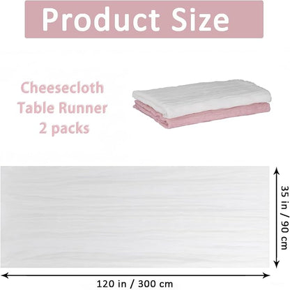 Cheesecloth Table Runner 2 Pack White and Dusty Pink, Boho Gauze Table Runner - Image 2