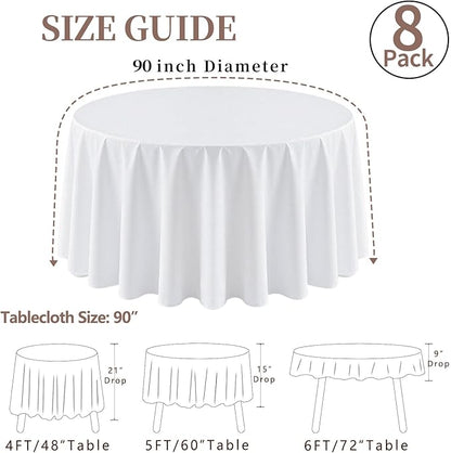 8 Pack Round Tablecloth 90 Inch White Table Cloth for Round Tables, Washable Polyester Tablecloth Stain and Wrinkle Resistant Decorative Table Cloth for Wedding Party Dining Banquet