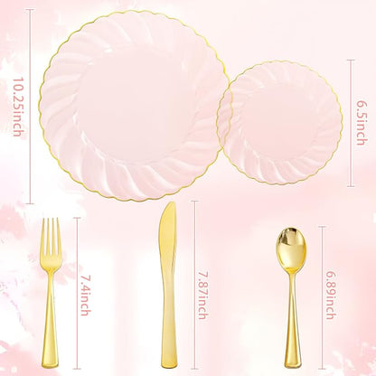 YOUBET 125Pieces Clear Pink Plastic Plates - Image 2