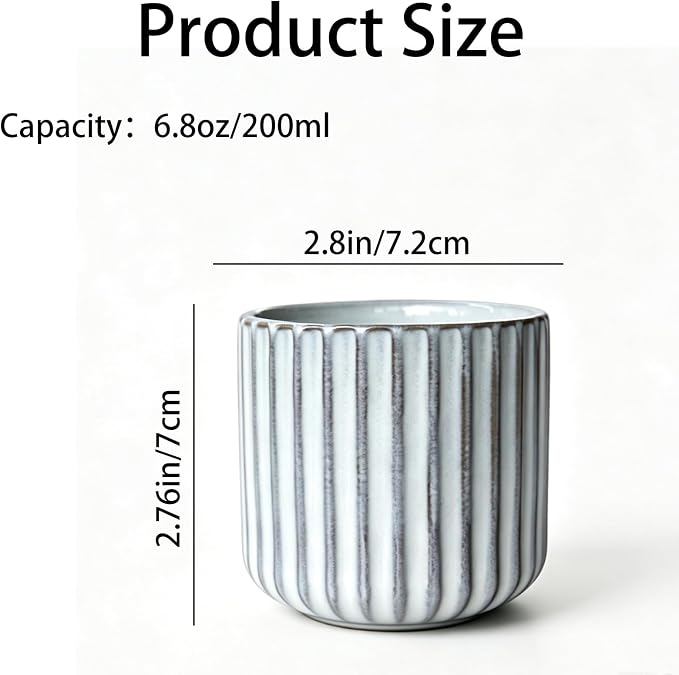 Japanese Ceramic Mug, Vintage Tea Cup 6oz Striped Cup No Handle Drinking Cup - Image 3