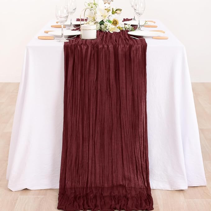2 Pack Burgundy Cheesecloth Table Runner 10ft Sheer Gauze Events Decor | - Image 6
