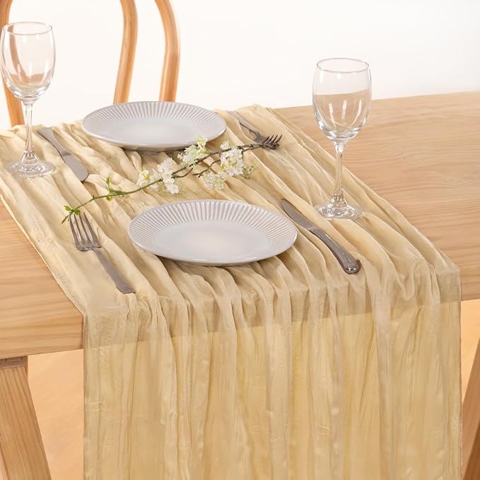 3 Pack Champagne Cheesecloth Table Runner 10ft Boho Sand Gauze Decor | - Image 2
