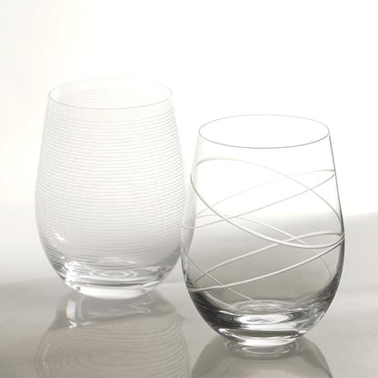 Etched Stemless Wine Glasses for Red or White Wine (Set of 4), 18-Ounces, Large Wine Glasses for Cabernet, Pinot Noir, Burgundy, Bordeaux, Clear, Etched