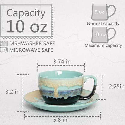 Bosmarlin Ceramic Cappuccino Cup and Saucer Set of 2, 10 Oz, Dishwasher and - Image 2