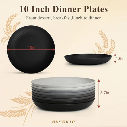 Kitchen Plates Set for 8, Unbreakable Wheat Straw Plates 10 Inch, Alternative - Image 2