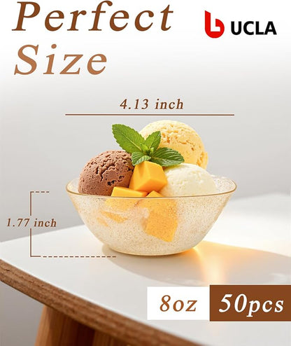 bUCLA 50Pack Gold Glitter Plastic Small Bowls - 8oz Disposable Ice - Image 2