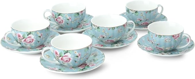 BTaT- Floral Tea Cups and Saucers, 7 oz, Fine Porcelain Teacup Set - Image 7