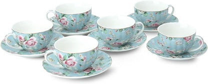 BTaT- Floral Tea Cups and Saucers, 7 oz, Fine Porcelain Teacup Set - Image 7