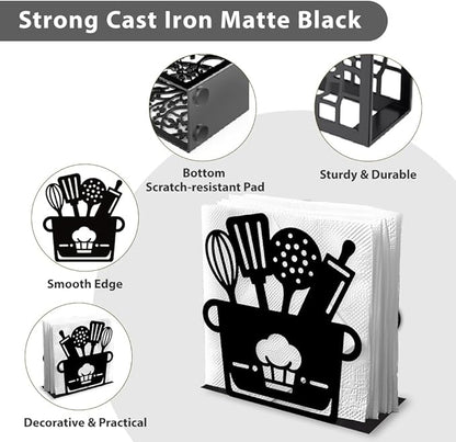 Kitchenware Decorative Black Metal Napkin Holder for Table, 4.9" x 5.3" x 2" Pot Standing Napkin Holder for Home Kitchen Restaurant Picnic Party Coffee Bar Dining Room