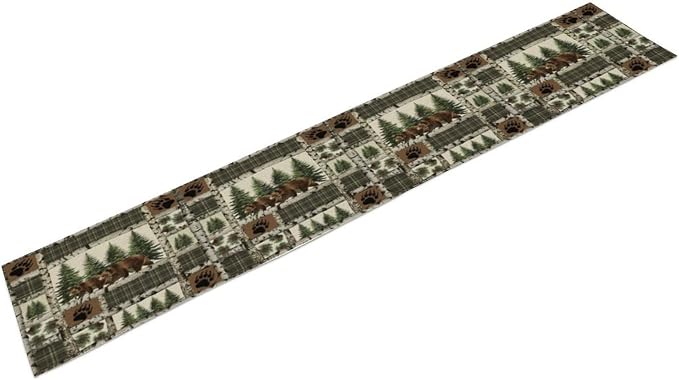 Rustic Cabin Moose Deer Bear Table Runner, Retro Bear Cottage Country Style - Image 5