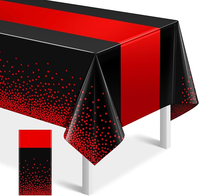 MASHAN 1Pcs Black and Red Tablecloth Party Decorations, Plastic Black Table by MASHAN