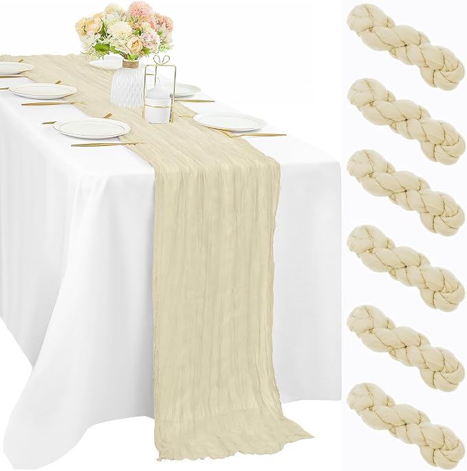 6 Pcs Beige Cheesecloth Table Runner 10FT Runner by Sunnyline
