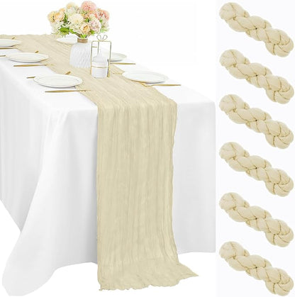 6 Pcs Beige Cheesecloth Table Runner 10FT Runner by Sunnyline