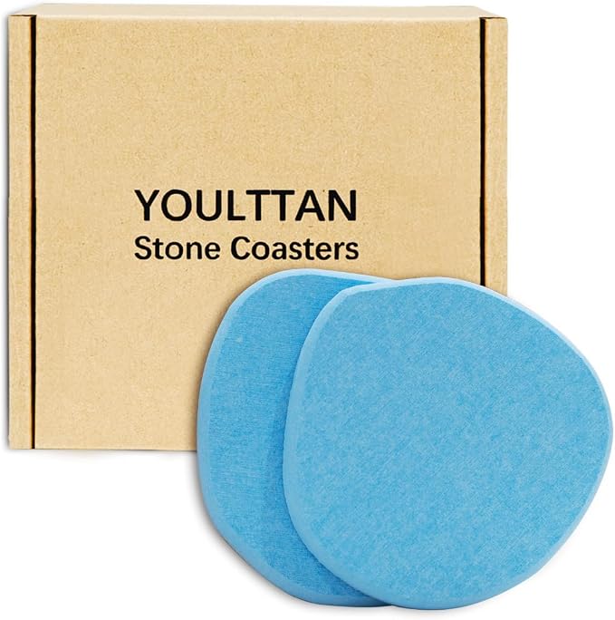 Diatomaceous Earth Coasters, Heat-Resistant, Modern Stone Design, Dark Gray by YOULTTAN