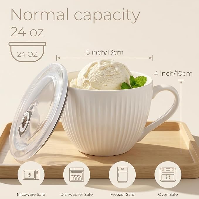 24oz Soup Mug with Handle & Lid, Microwave Soup Bowl/Cup, Ice Cream and - Image 3