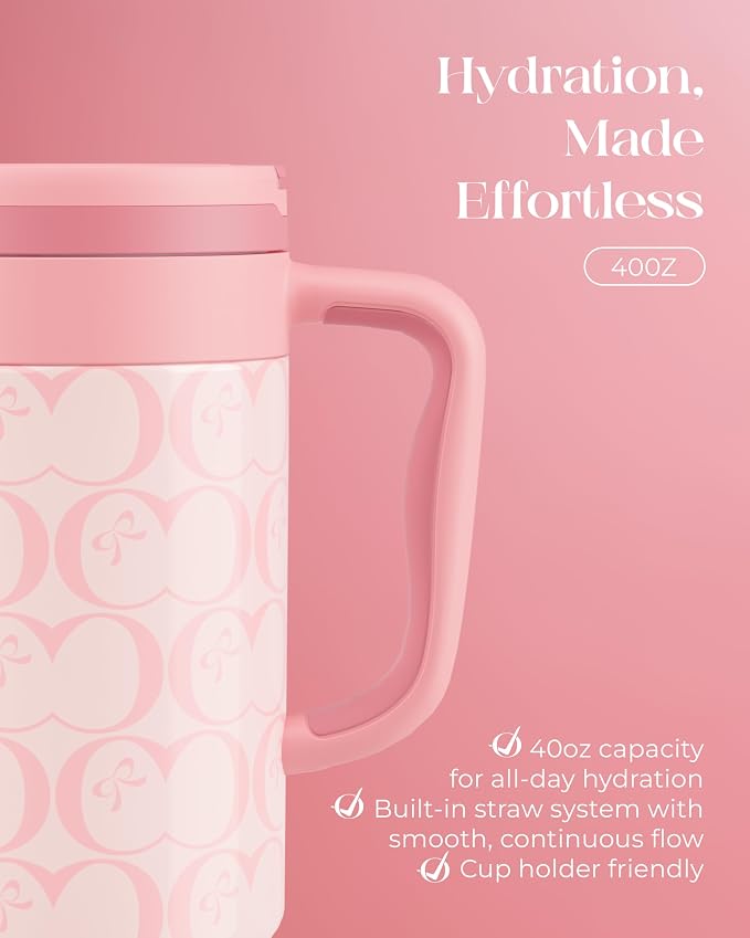40 oz Insulated Tumbler with Handle and Push-Button Straw Lid, Stainless Steel - Image 5