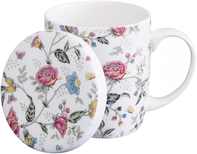Sizikato Porcelain Mug with Lid, 10oz Bone China Milk Mug Coffee Mug, Colorful by Sizikato
