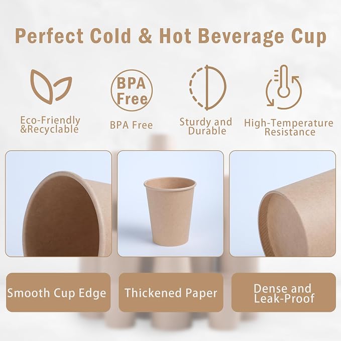 Lamosi 200 Pack 10 oz Kraft Paper Cups, Suitable - Image 3