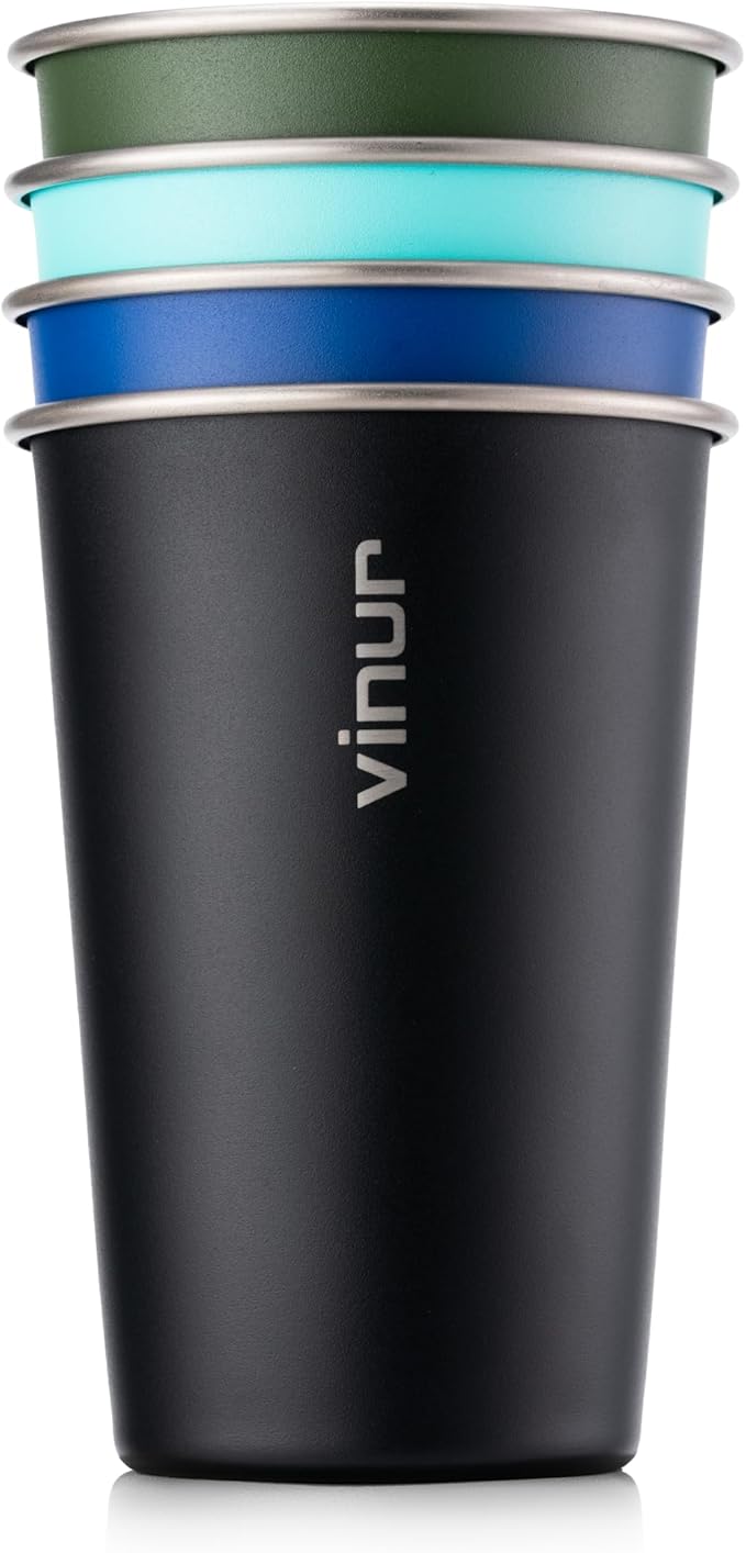 Stainless Steel Cups-16 oz Colorful Stackable Metal Drinking Glasses 4 Pcs | 16 by Vinur