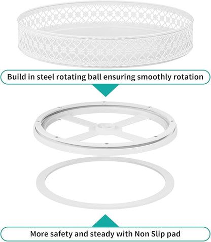 Ovicar Lazy Susan Organizer Turntable - 11 inch Rotating Spice Rack Metal Lazy Susan for Cabinet Pantry Kitchen Countertop Dining Table Cupboard Bathroom Refrigerator Vanity (11 inch White)