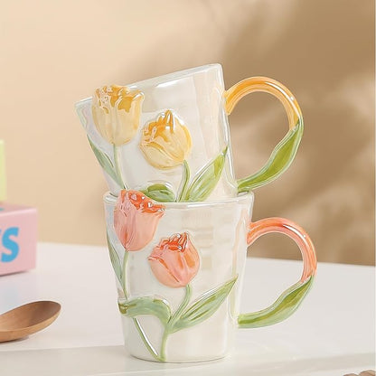 Tulip Flower Ceramic Mug 11.8Oz, Handmade Cute Coffee Tea Cup - Image 4