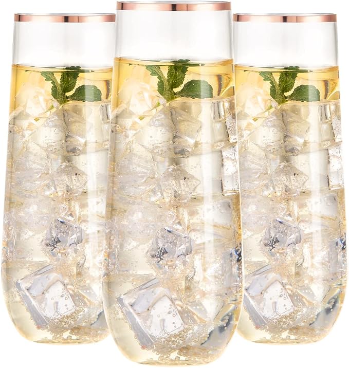 Ciaell 24 Pack Rose Gold Plastic Champagne Flutes by Ciaell