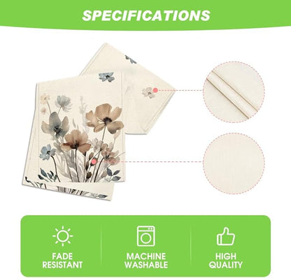 Artoid Mode Brown Poppy Floral Leaves Spring Table Runner, Seasonal Summer Kitchen Dining Table Decoration for Home Party Decor 13x108 Inch