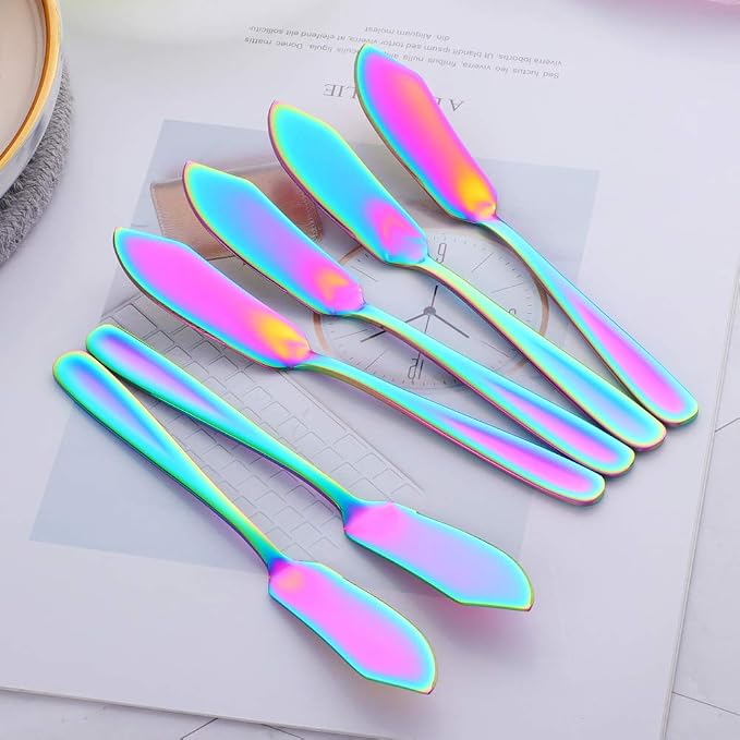 Buyer Star Butter Knives, 18/10 Stainless Steel 6.10 Inch Rainbow Cheese - Image 4