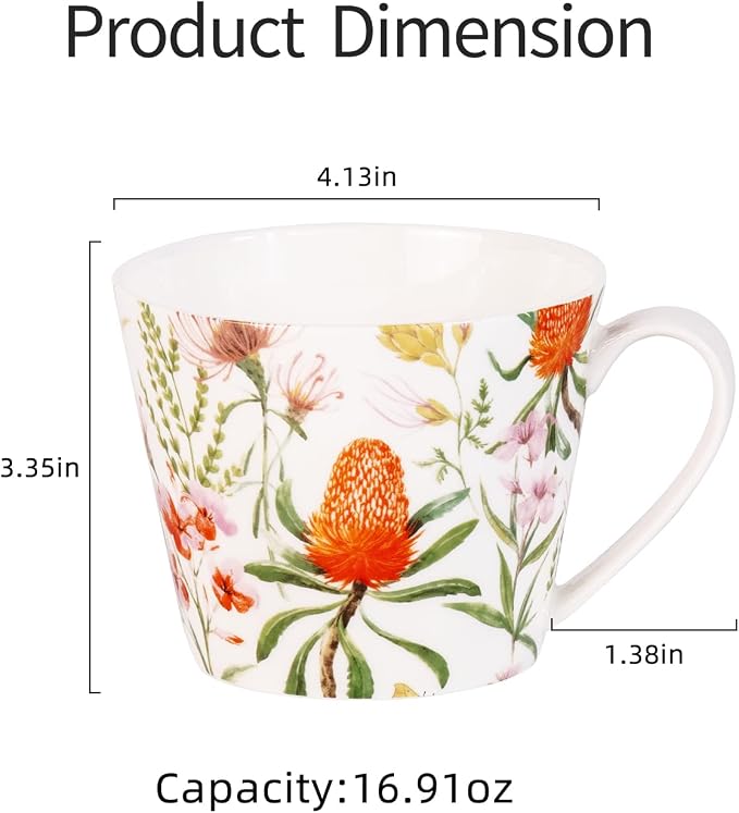 KAMMAK Bone China Coffee Mugs, 16oz Floral Tea Cups - Image 2