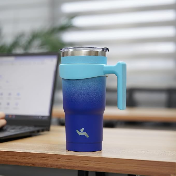 Konokyo 20 oz Tumbler with Handle and Straw, Insulated Travel Mug | Sky; - Image 6