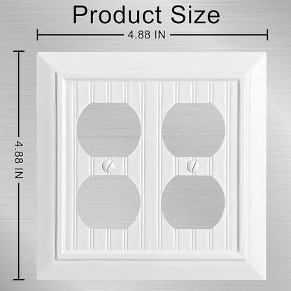 Beadboard Outlet Covers Wall Plates, Bamboo Fiber Light Switch Covers, Natural Material Electric Receptacle Decorative Switch Plate Outlet Cover (Pure White, 2 Gang Duplex 2 Pack)