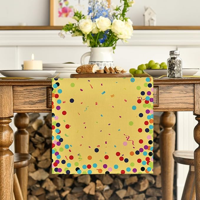 Artoid Mode Polka Dot Yellow Happy Birthday Table Runner, Seasonal Summer - Image 2