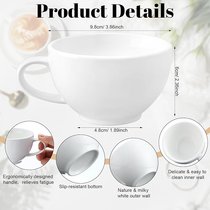 Reallnaive 12 pieces 7.5 oz Porcelain Espresso Cups Set White 220ml Durable - Image 2